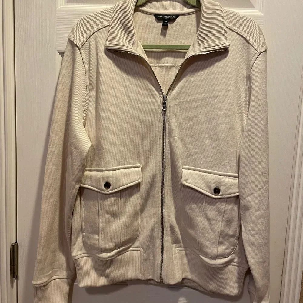 Men’s Banana Republic Cream Ribbed Zip Up Cardigan Jacket M